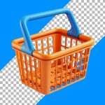 Vibrant Orange Shopping Basket on Transparent Background with Blue Handle
